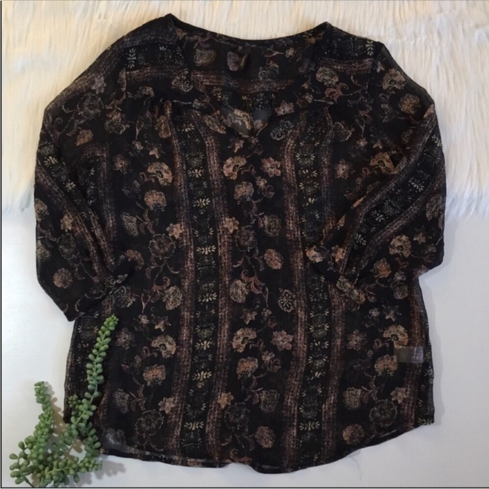 Maurices Black and Brown Sheer Blouse | Size Large